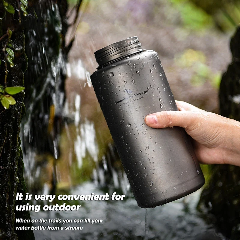 Boundless Voyage Sports Bottle 1000ml, Titanium Water Bottle Wide Mouth, Camping Hiking Cycling Drinkware, Tea Coffee Canteen