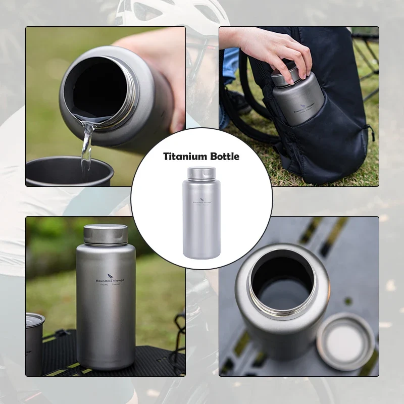 Boundless Voyage Sports Bottle 1000ml, Titanium Water Bottle Wide Mouth, Camping Hiking Cycling Drinkware, Tea Coffee Canteen