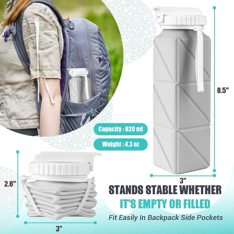 Collapsible travel water bottle, food grade BPA-free silicone collapsible water bottle, leak-proof portable water bottle, suitab