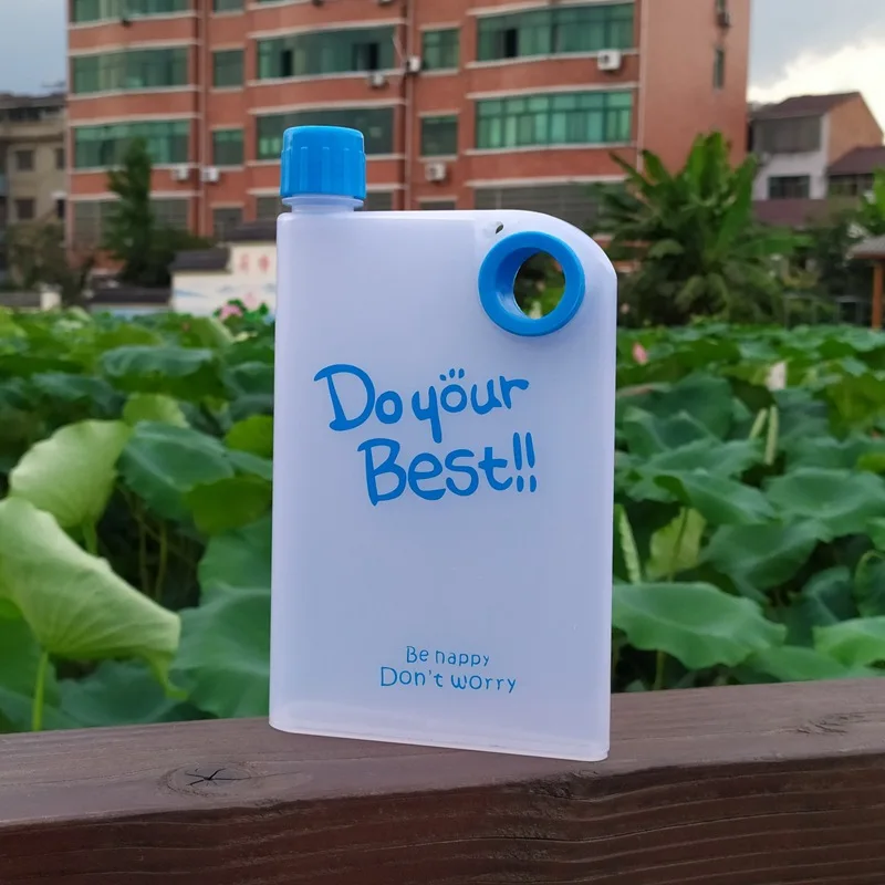 380ML Transparent Flat Water Bottle Plastic Travel Bicycle Drinking Cup Reusable Portable Water Bottle