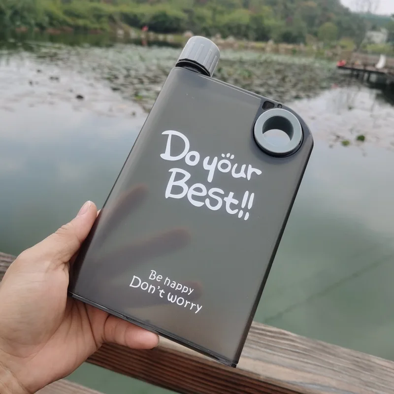 380ML Transparent Flat Water Bottle Plastic Travel Bicycle Drinking Cup Reusable Portable Water Bottle