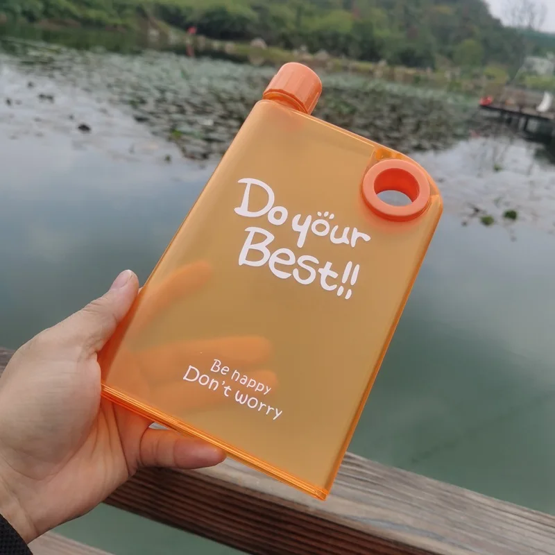 380ML Transparent Flat Water Bottle Plastic Travel Bicycle Drinking Cup Reusable Portable Water Bottle