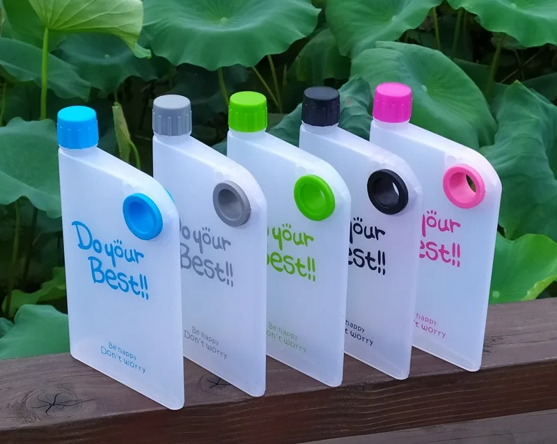 380ML Transparent Flat Water Bottle Plastic Travel Bicycle Drinking Cup Reusable Portable Water Bottle