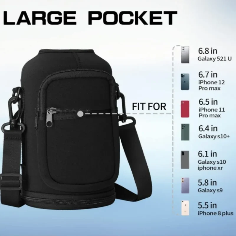 Portable Water Bottle Bag Large Capacity with Adjustable Shoulder Strap Cup Insulated Protective Cover Durable