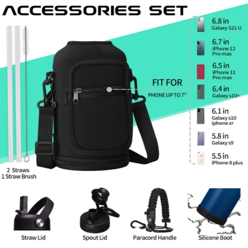 Portable Water Bottle Bag Large Capacity with Adjustable Shoulder Strap Cup Insulated Protective Cover Durable
