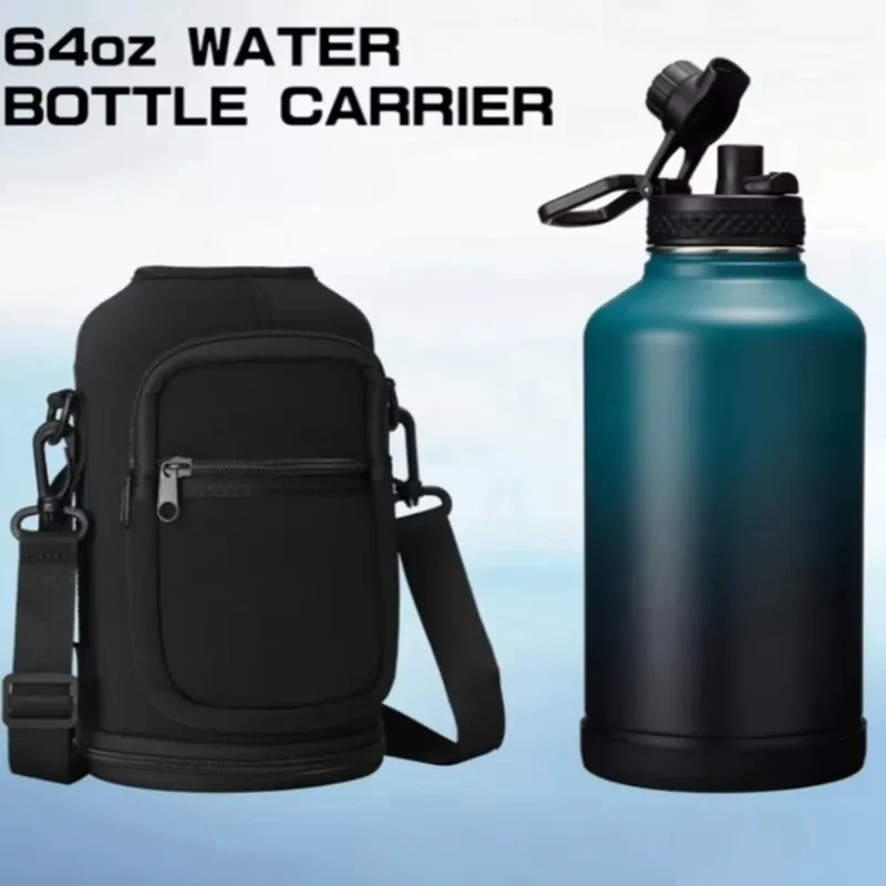 Portable Water Bottle Bag Large Capacity with Adjustable Shoulder Strap Cup Insulated Protective Cover for 64/128OZ Space Cup