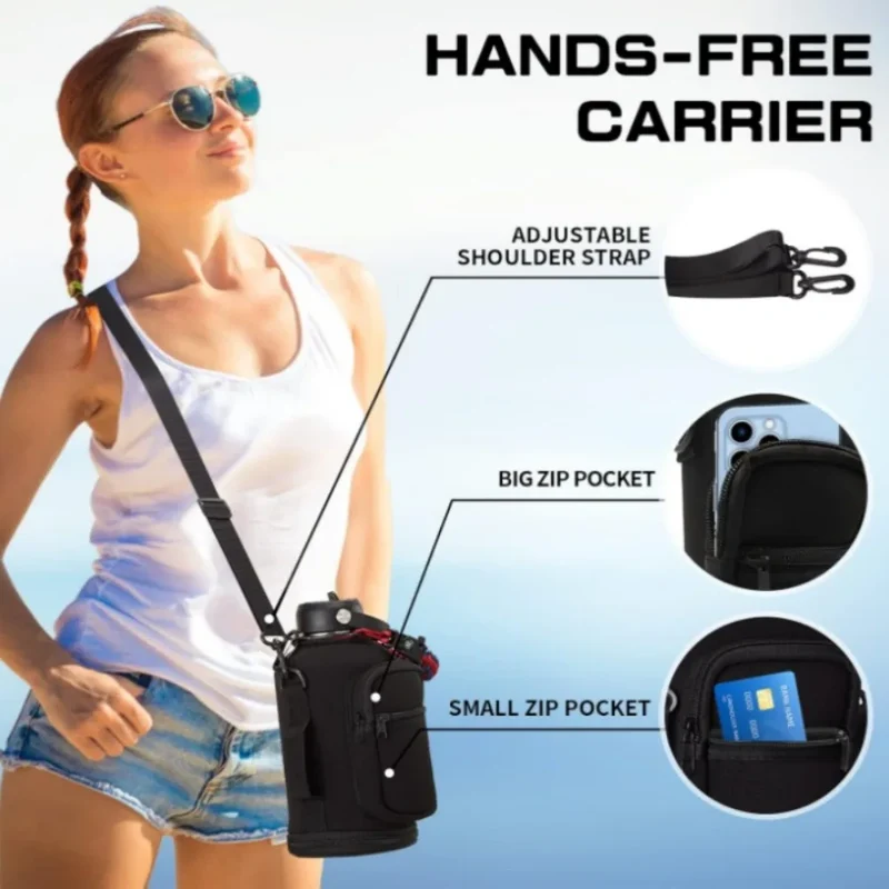 Portable Water Bottle Bag Large Capacity with Adjustable Shoulder Strap Cup Insulated Protective Cover for 64/128OZ Space Cup