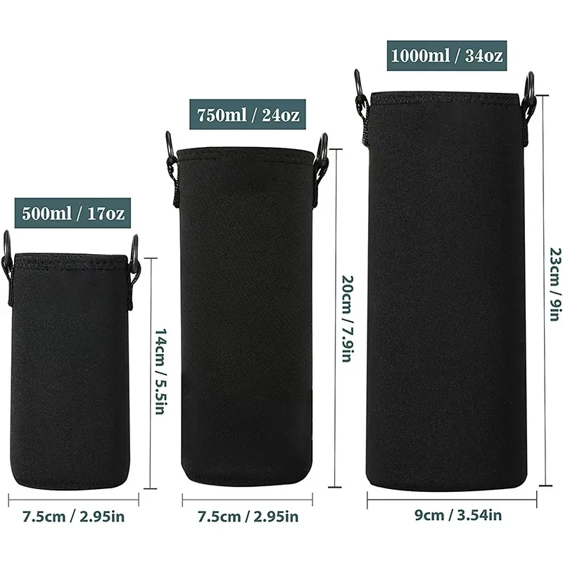 Portable Water Bottle Insulated Neoprene Holder Pouch Bag 420/550/750/1000/1500ml Shoulder With Adjustable Strap