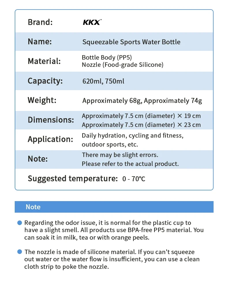 KKX Outdoor Sports Bottle 620ml/750ml Bicycle Bottle MTB Road Gravel Bike Water Bottle PP5 Portable Large Capacity Drink Kettle