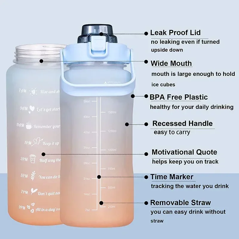 3PCS Sports Water Bottle with Time Marker Leak-proof Cup Motivational Portable Water Bottle for Outdoor Sport Fitness BPA Free