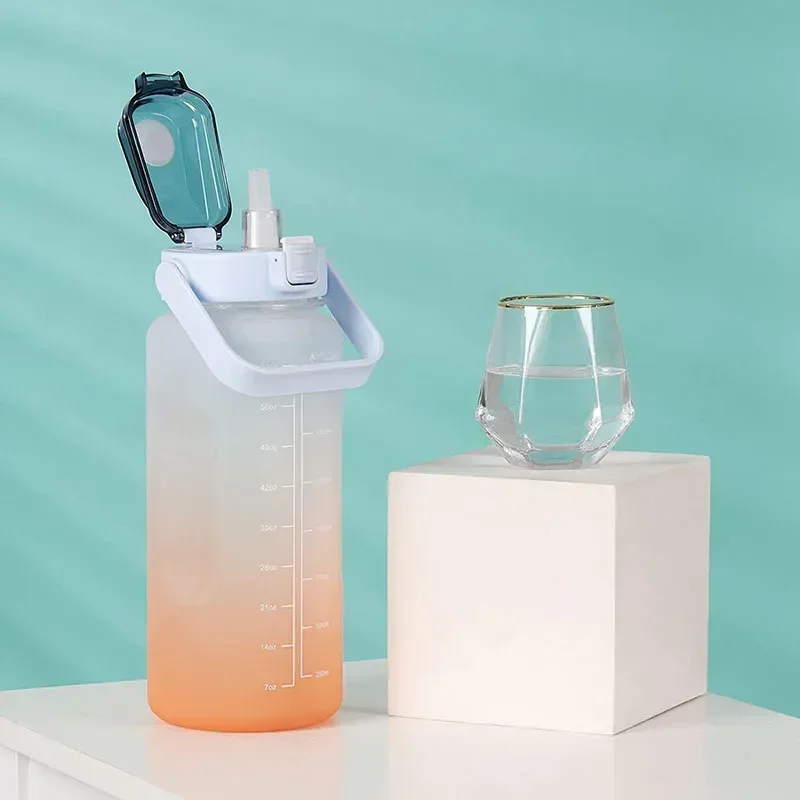 3PCS Sports Water Bottle with Time Marker Leak-proof Cup Motivational Portable Water Bottle for Outdoor Sport Fitness BPA Free