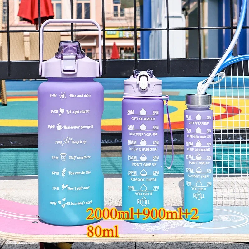 3PCS Sports Water Bottle with Time Marker Leak-proof Cup Motivational Portable Water Bottle for Outdoor Sport Fitness BPA Free