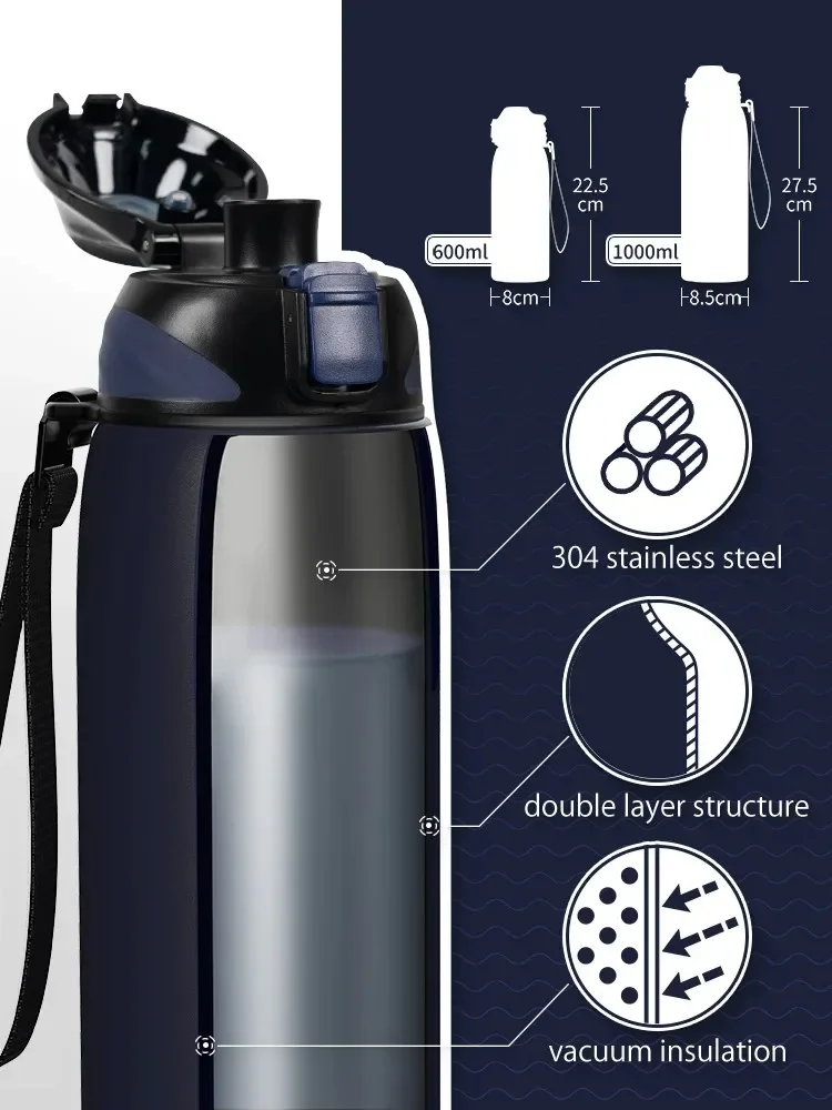 FEIJIAN 600/800/1000ml Travel Water Bottles Vacuum Sports Bottle Warm and Cold Drink Stainless Steel Vacuum Flask Portable