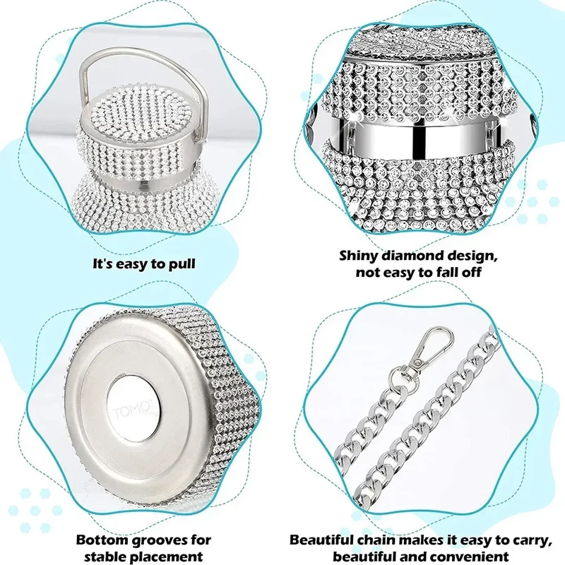 350/500/750/1000ml Luxury Rhinestone Thermos Bottle 2pcs Chain Portable Water Bottle Double Wall Stainless Steel Thermal Flask