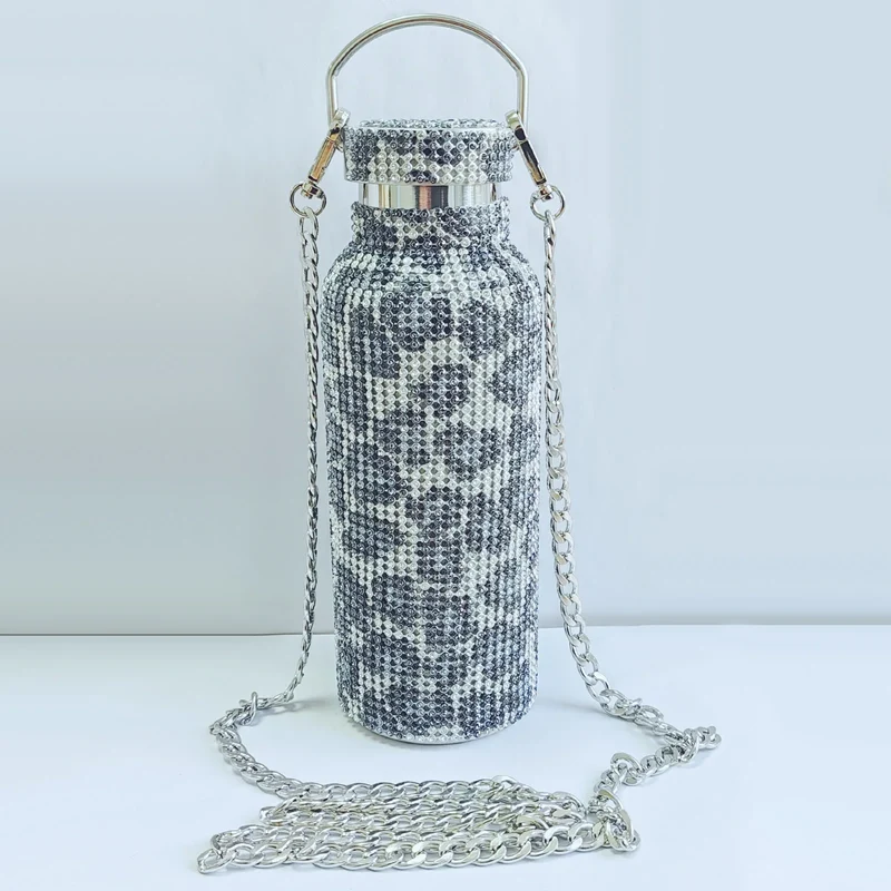 350/500/750/1000ml Luxury Rhinestone Thermos Bottle 2pcs Chain Portable Water Bottle Double Wall Stainless Steel Thermal Flask