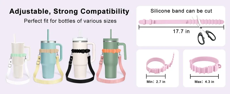 Eary Silicone Portable Water Bottle Carry Strap Handle Adjustable Water Bottle Sling Carrier With Strap Universal Cup Accessory