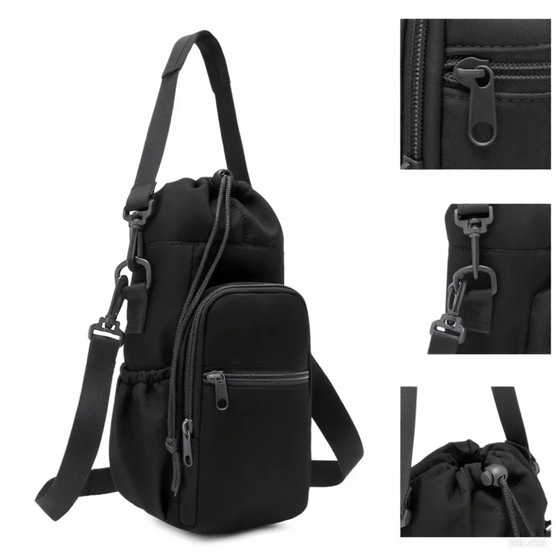 Portable Water Bottle Bag with Adjustable Strap Thermal Mugs Insulated Protective Cover Phone Pocket Outdoor Sports Travel Bag