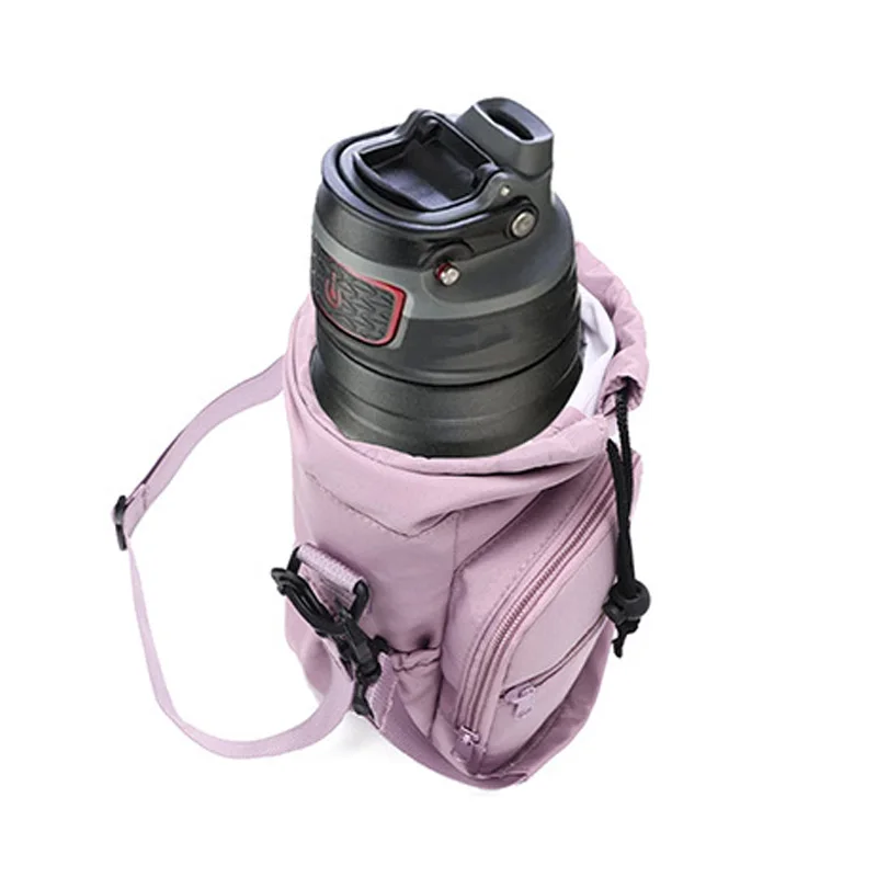 Portable Water Bottle Bag with Adjustable Strap Thermal Mugs Insulated Protective Cover Phone Pocket Outdoor Sports Travel Bag