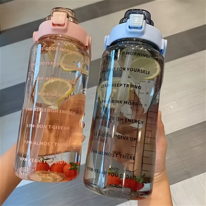 2L Portable Water Bottle Large Capacity Plastic Straw Water Cup Beverage Bottle,Outdoor Portable Sports Water Cup