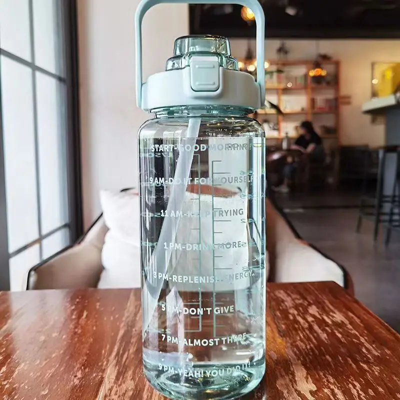 2L Portable Water Bottle Large Capacity Plastic Straw Water Cup Beverage Bottle,Outdoor Portable Sports Water Cup