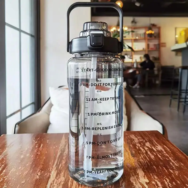 2L Portable Water Bottle Large Capacity Plastic Straw Water Cup Beverage Bottle,Outdoor Portable Sports Water Cup