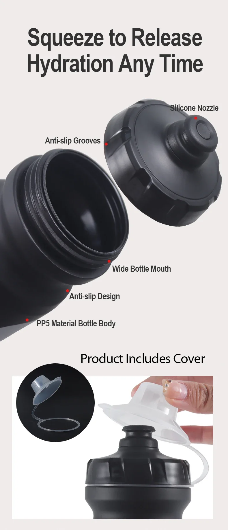 BOLANY 610ML Cycling Bike Water Bottle Bicycle Portable Kettle with Cover Matte Plastic Sports Bottle Outdoor Supplies