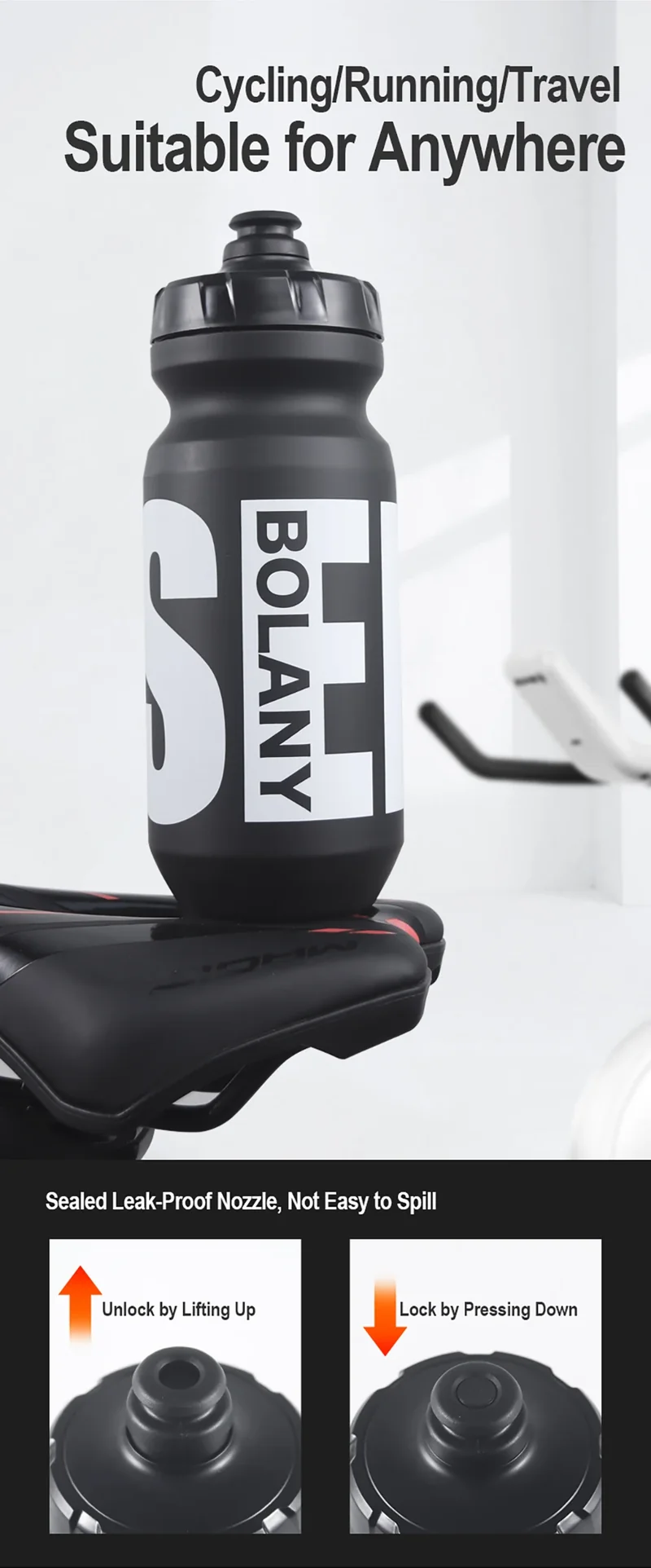 BOLANY 610ML Cycling Bike Water Bottle Bicycle Portable Kettle with Cover Matte Plastic Sports Bottle Outdoor Supplies
