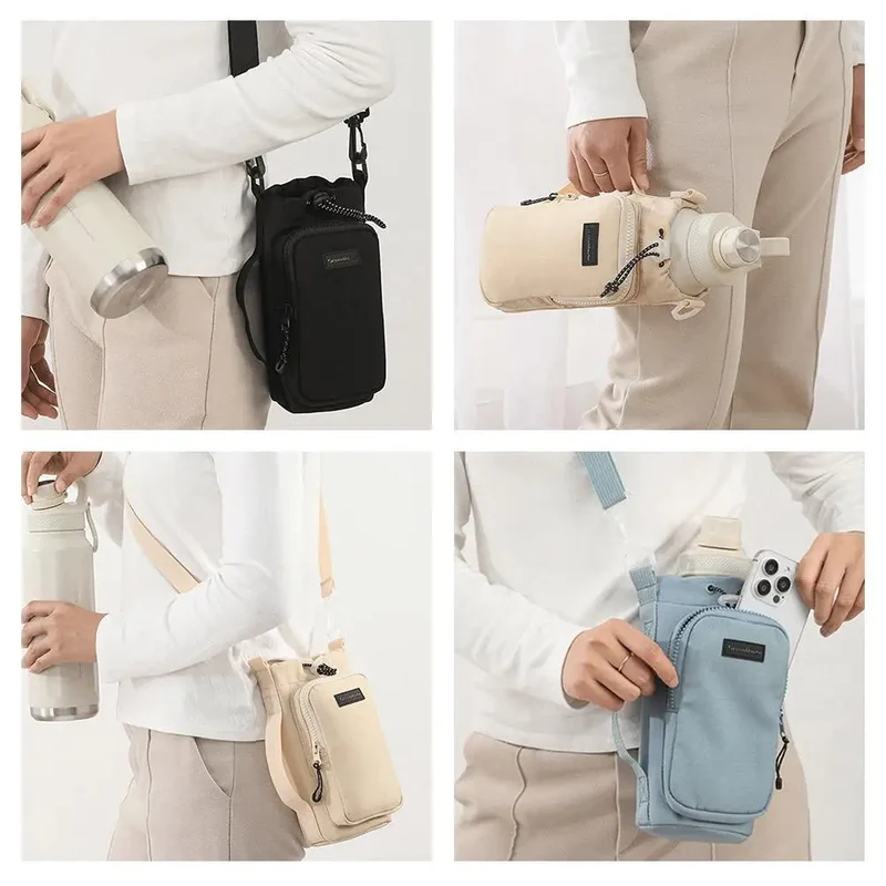 Portable Water Bottle Bag Water Bottle Holder With Adjustable Shoulder Strap Cup Insulated Protective Cover Cup Accessories
