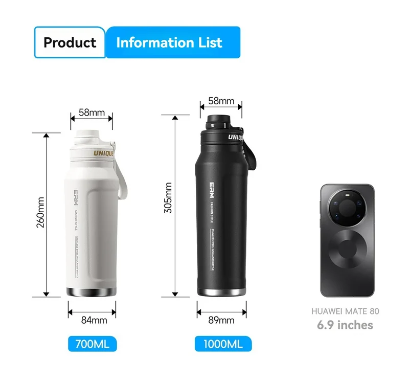 Large Capacity Waterbottle Insulated Flasks Stainless Steel Tumble Cycling Sports Portable Water Bottle for Men
