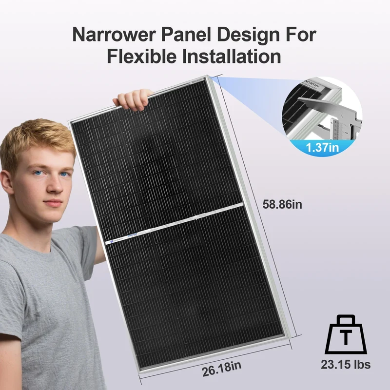ECO-WORTHY 195W N-Type 18BB Bifacial Solar Panel, 1PC 12 Volt Monocrystalline Solar Panel with 25% High Conversion Efficiency,