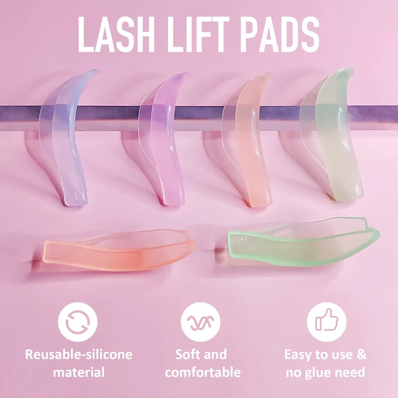 Lomansa 4 Pairs L Curl Silicone Eyelash Perm Rod Shield Sticky Lash Lift Pad Lifting 3D Eyelash Curler Accessories Makeup Tool