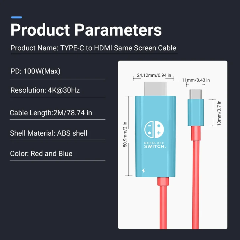 2M USB C to HDMI 4K Cable 100W PD Charging Portable Converter Type C to HDTV for TV Docking Steam Deck Laptop Phone Tablet