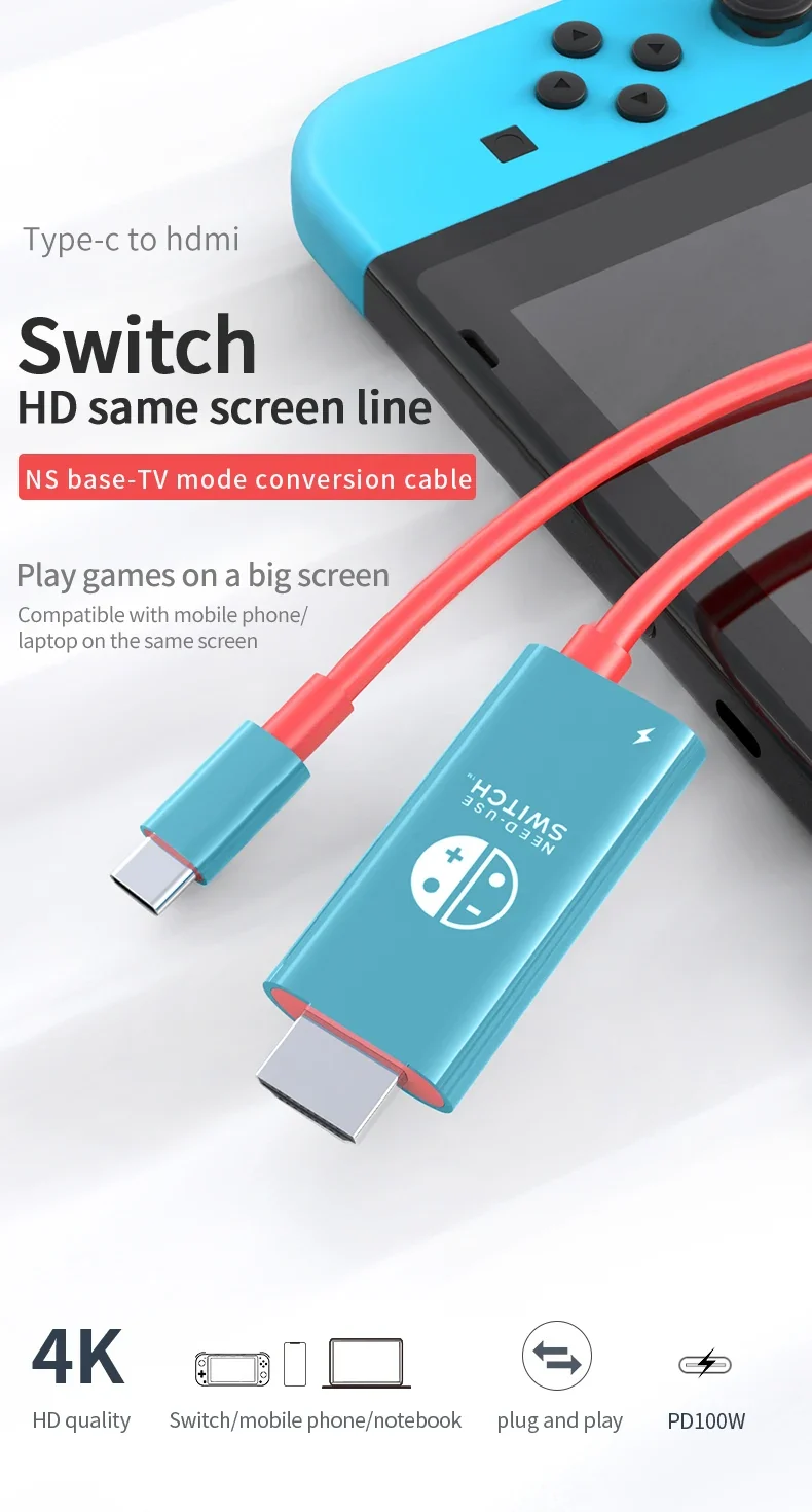 2M USB C to HDMI 4K Cable 100W PD Charging Portable Converter Type C to HDTV for TV Docking Steam Deck Laptop Phone Tablet