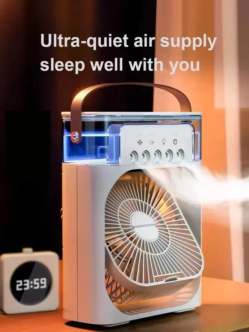 New 3 In 1 Mini Air Cooler Portable Fan Air Conditioner Humidifier with LED Night Light Adjustable Wind Speed Desktop CoolingFan