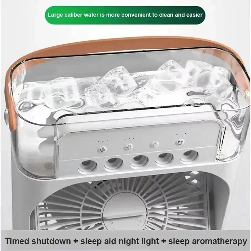 New 3 In 1 Mini Air Cooler Portable Fan Air Conditioner Humidifier with LED Night Light Adjustable Wind Speed Desktop CoolingFan