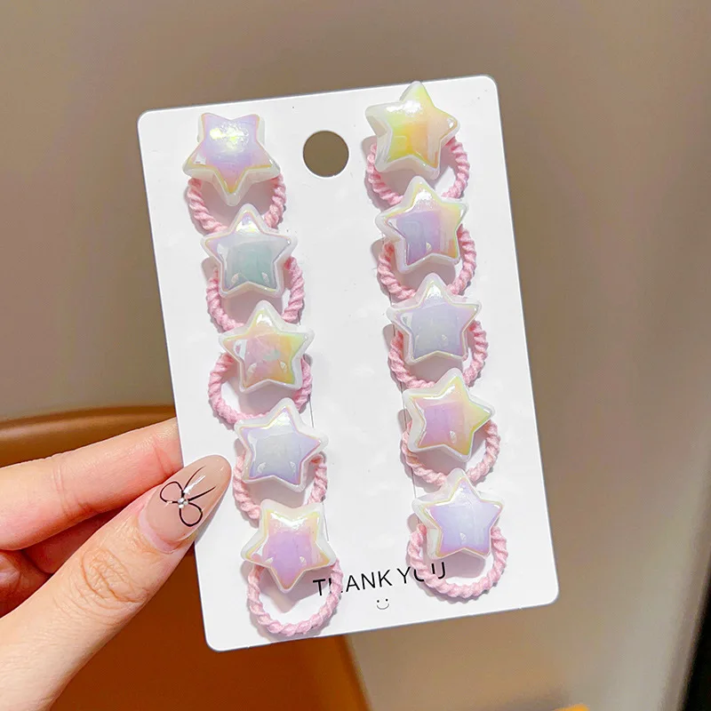 10/20/30PCS Children Girls Pearl Hair Ties Heart Star Shaped Elastic Stretchy Hair Bands for Toddler Kids Girls Ponytail Holder