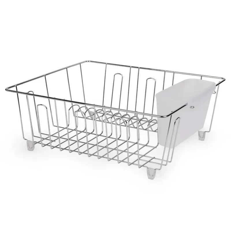 Small Wire Dish Rack Kitchen Organizer with Cutlery Cup Compact Dish Drainer Stainless Steel Countertop Drying and Storage