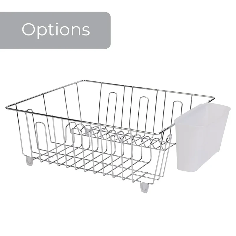 Small Wire Dish Rack Kitchen Organizer with Cutlery Cup Compact Dish Drainer Stainless Steel Countertop Drying and Storage