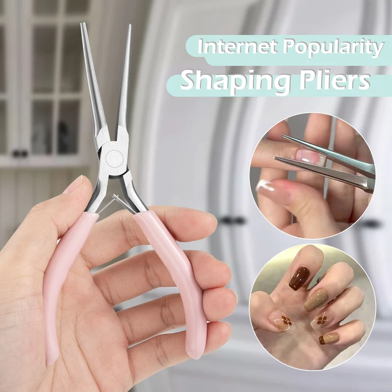 Pink Long Nose Pliers Set Professional Nail Art Pliers For Manicure Extension Jewelry Making Diy Craft Tools