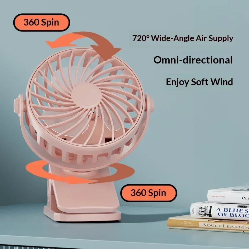 Portable Mini Cooler Fan 720°Rotatable Clip Fan Built In Night Lamp USB Rechargeable Personal Fan For Outdoor Camping Ventilador