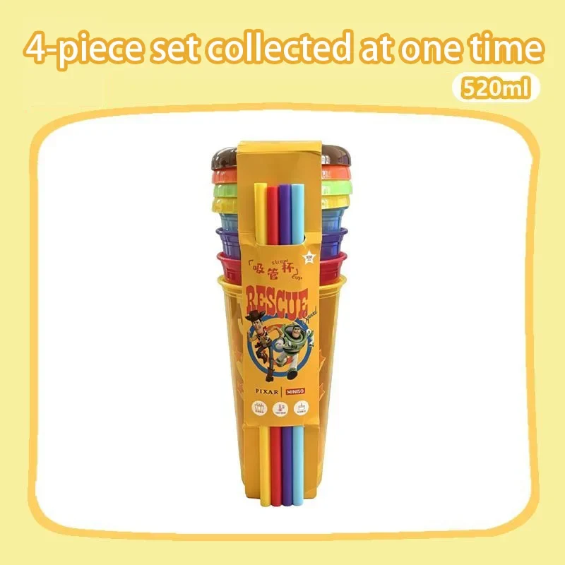 Toy Story 4 Pack Plastic Straw Cup Set Official Cartoon Reusable BPA Free Drinking Cups