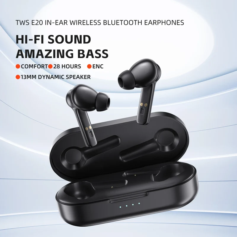 QERE E20 Wireless Headphones, TWS Bluetooth 5.3,HD Microphone,HIFI Earphones,13mm Driver,68Ms Low Latency,4 Mics, ENC Call, New