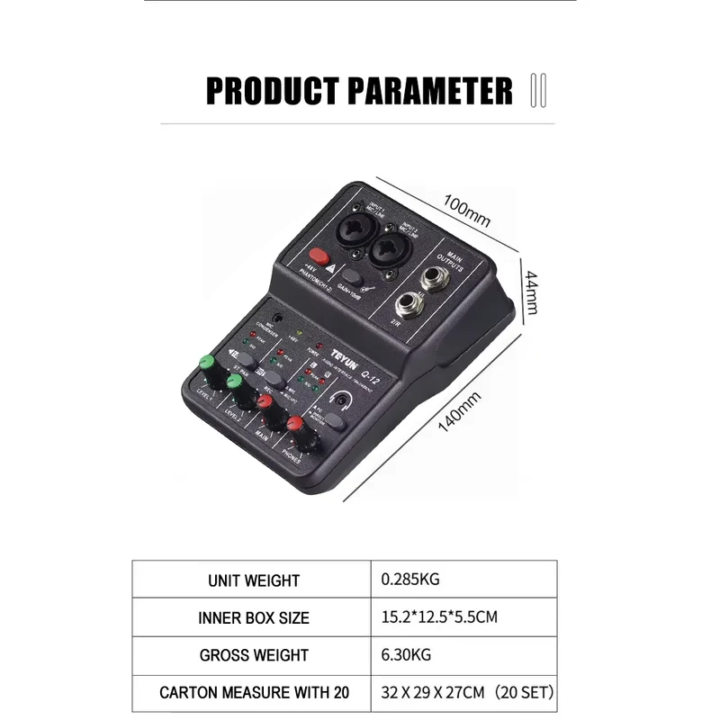 2 Channels Professional portable Audio Interface sound card console mini USB MIXER for Guitar Recording Studio Singing Q12