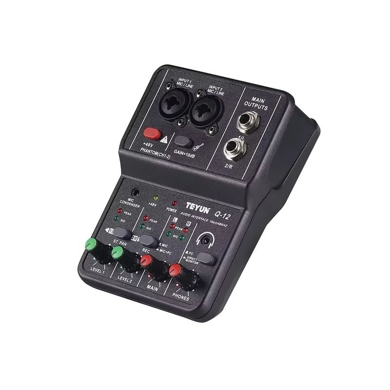 2 Channels Professional portable Audio Interface sound card console mini USB MIXER for Guitar Recording Studio Singing Q12