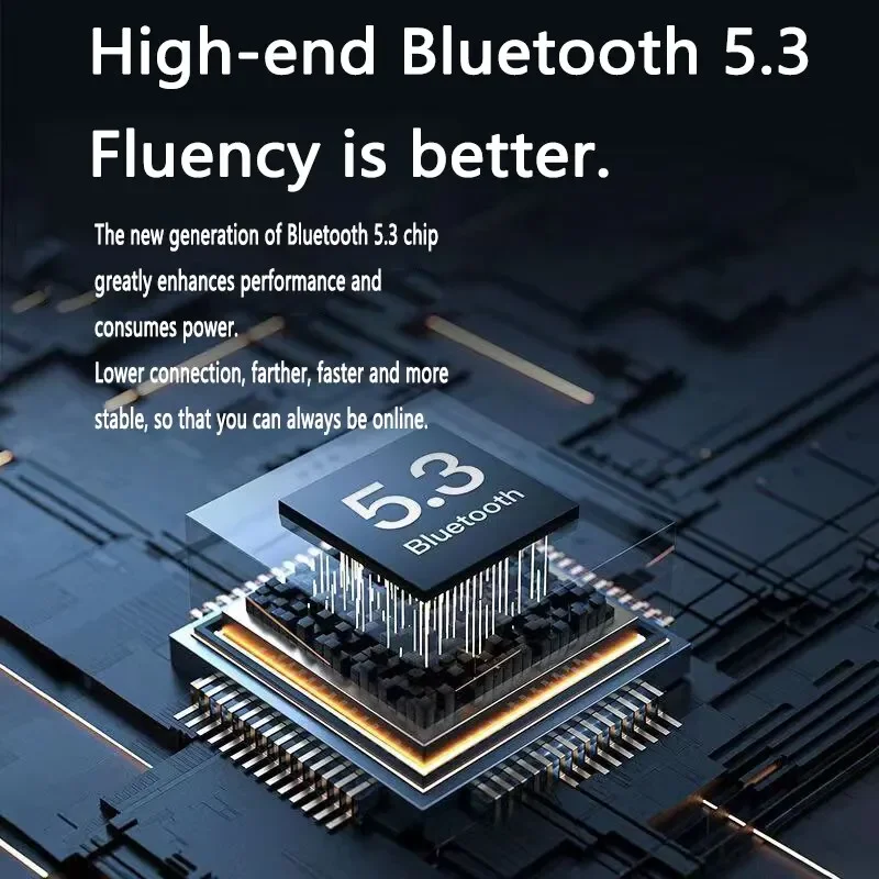 Bluetooth 5.3 Wireless Headset Transparent Headphones LED Power Digital Display Stereo Sound Earphones for Sports Working