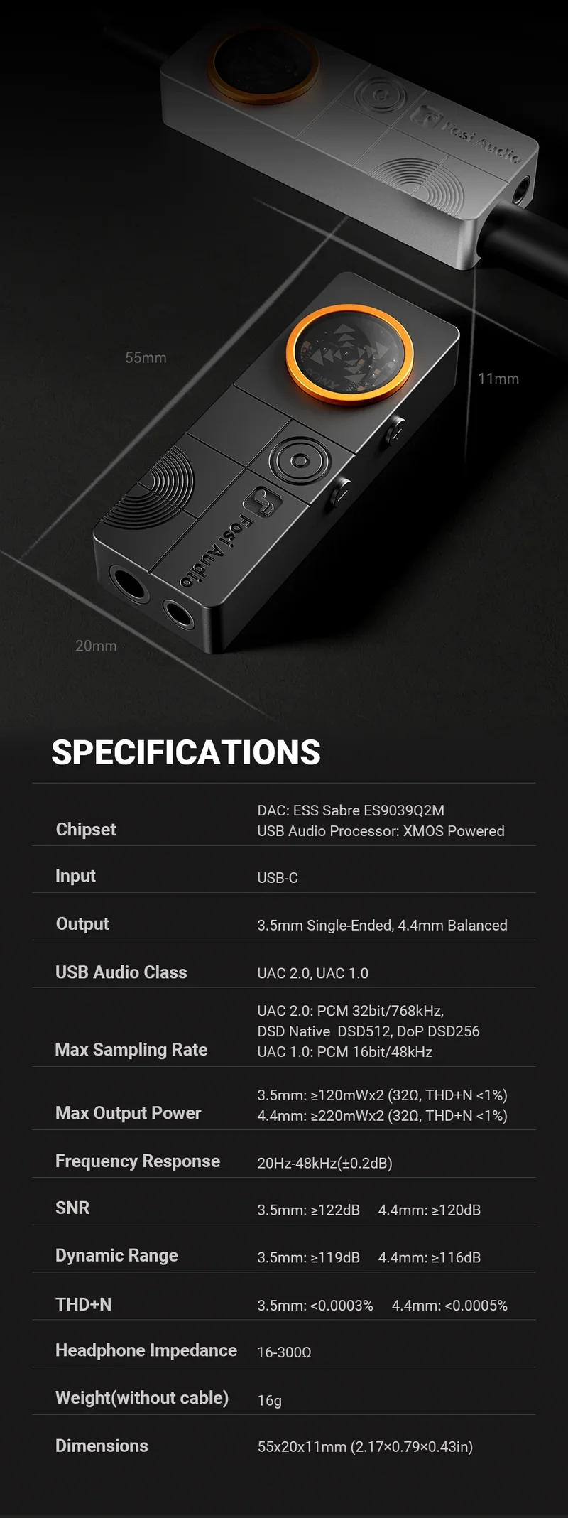 Fosi Audio DS3 DAC Amp Portable HIFI Headphone Amplifer XMOS XU316 DSD512 dongle dac 4.4mm Balanced/3.5mm Jack