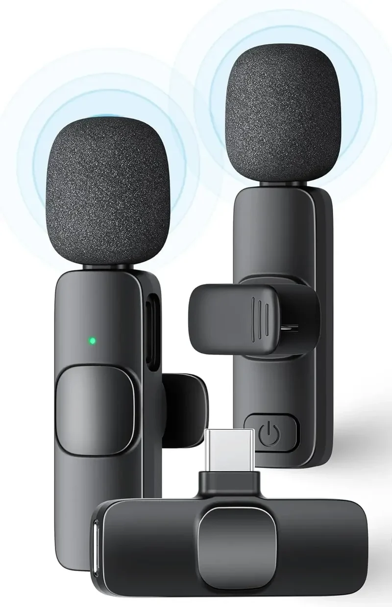 2 Pack Wireless Lavalier Microphone for iPhone iPad and Android Phone, Lapel Mic Plug and Play Wireless Mic Noise Reduction Mini