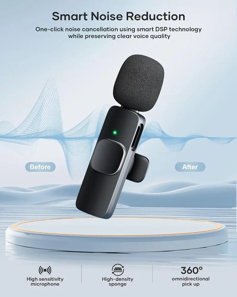 2 Pack Wireless Lavalier Microphone for iPhone iPad and Android Phone, Lapel Mic Plug and Play Wireless Mic Noise Reduction Mini
