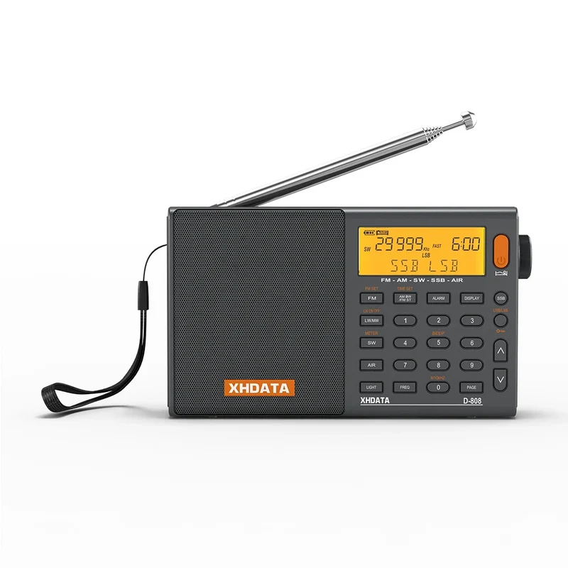 XHDATA D-808 Portable Radio AM/FM/SW/MW/LW SSB AIR RDS Radio Speaker with LCD Display Alarm Clock Stereo Radio D808