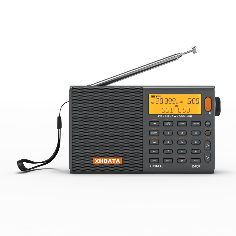 XHDATA D-808 Portable Radio AM/FM/SW/MW/LW SSB AIR RDS Radio Speaker with LCD Display Alarm Clock Stereo Radio D808